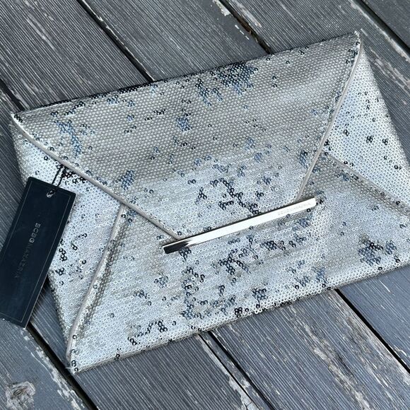 BCBGMAXAZRIA Silver Gold Harlow Envelope Clutch NWT - Picture 1 of 10